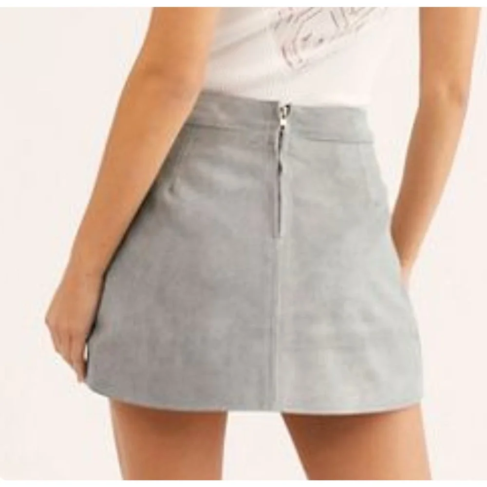 NEW UNDERSTATED LEATHER x FREE PEOPLE GRAY SUEDE BUCKLE MINI SKIRT RETRO SZ XS